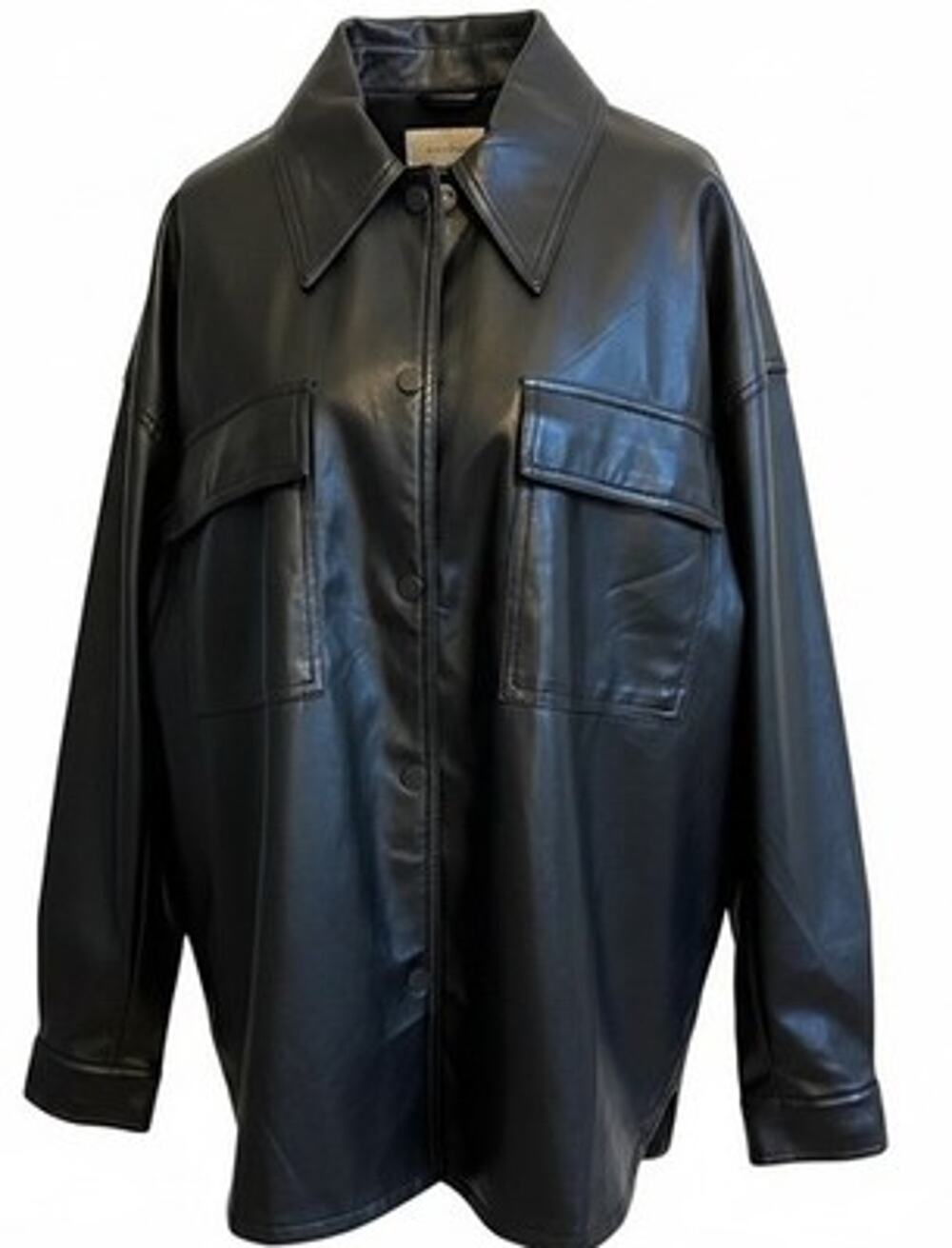 Black Vegan Leather Shirt Jacket Layering Matrix Luxury Minimal Edgy Oversize M